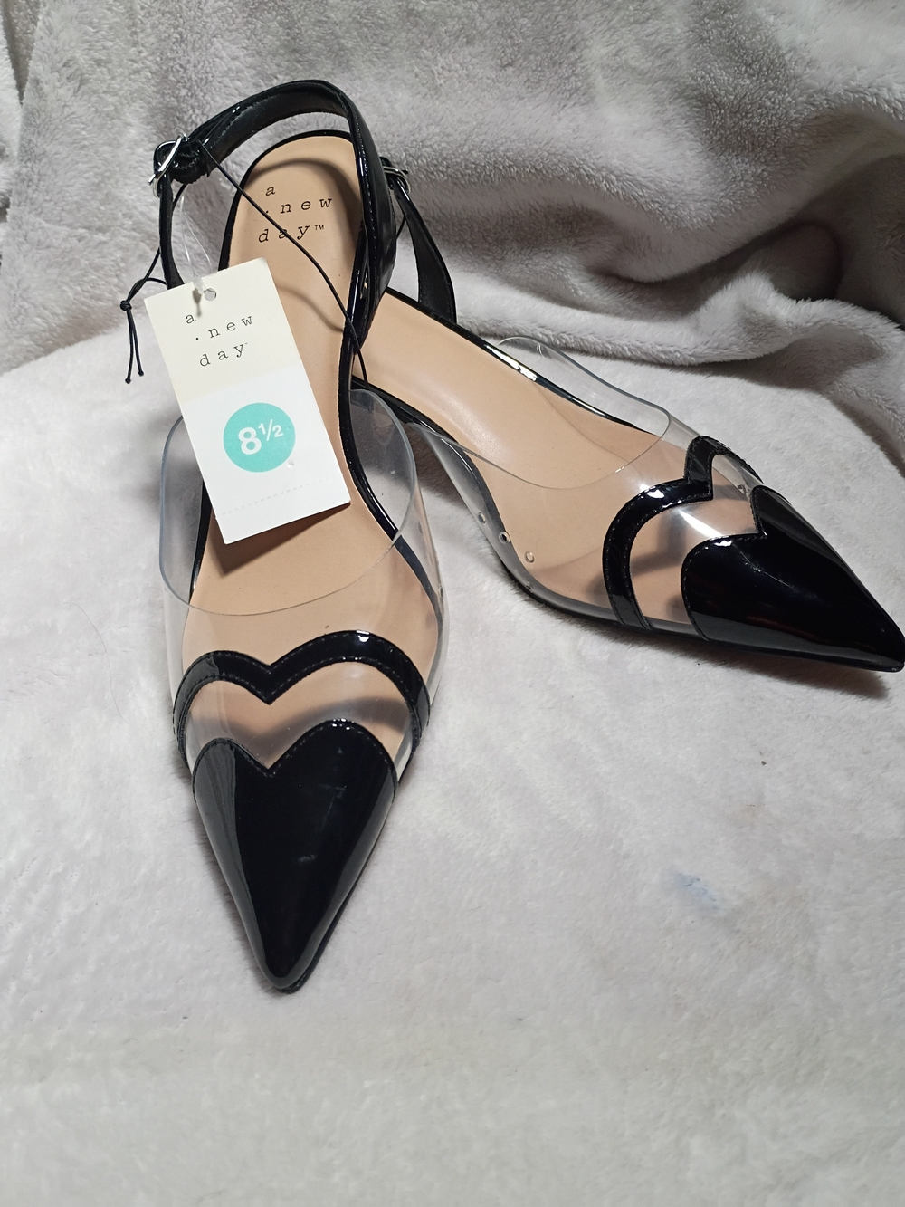 a new day Black Clear Pointed Toe Slingback Kitten Heels